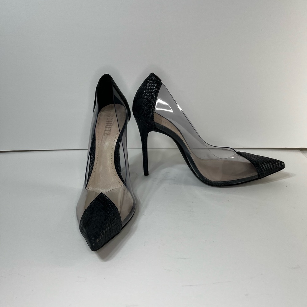 Schutz Cendi Black Clear Heel 8.5